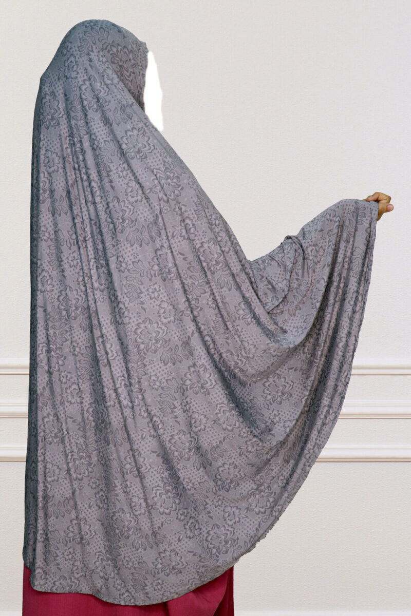 Grey Floral Prayer Scarf / Makhna