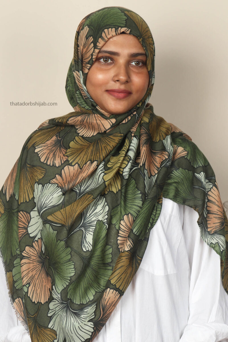 Green Ginkgo Printed Hijab