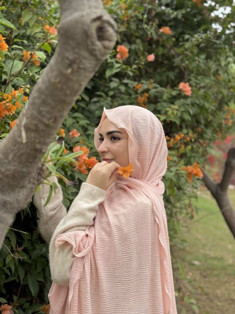 Peach Crinkled Glitter Jersey Hijab