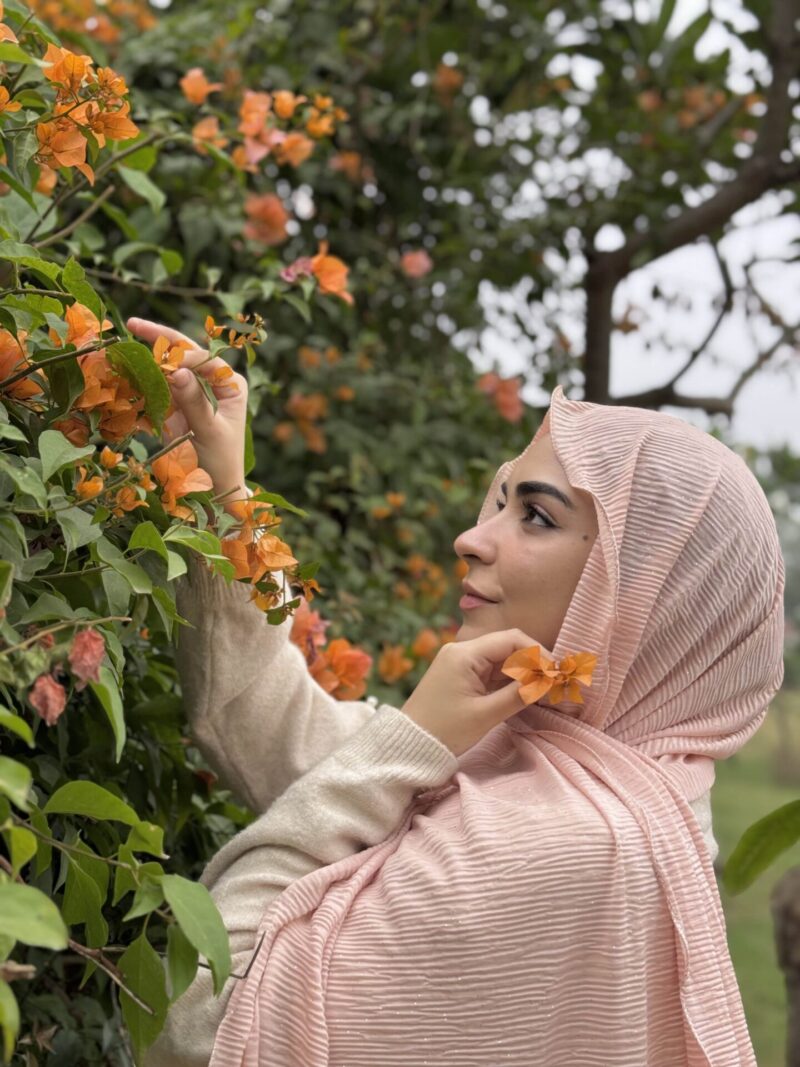 Peach Crinkled Glitter Jersey Hijab - Image 2