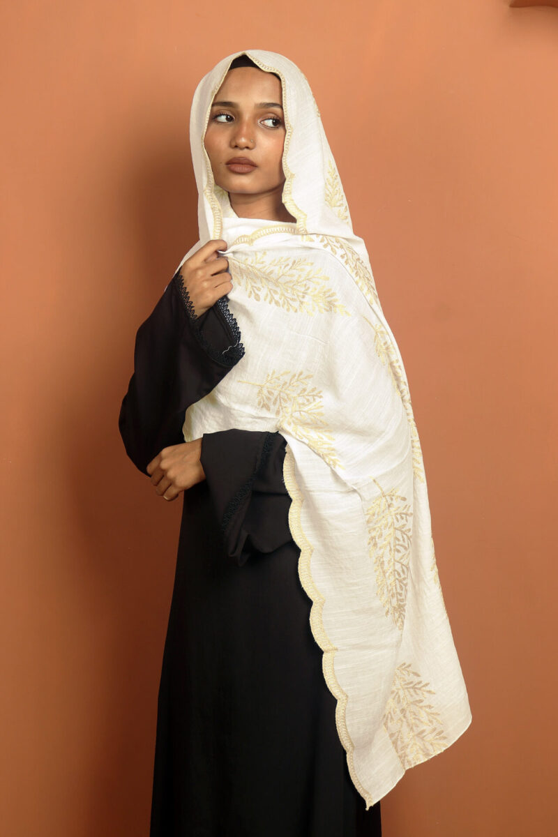 Nude Embroidered Cotton Hijab