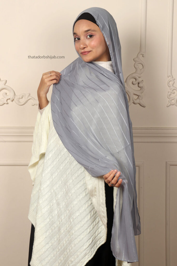 Slate Grey Shimmer Striped Chiffon Hijab