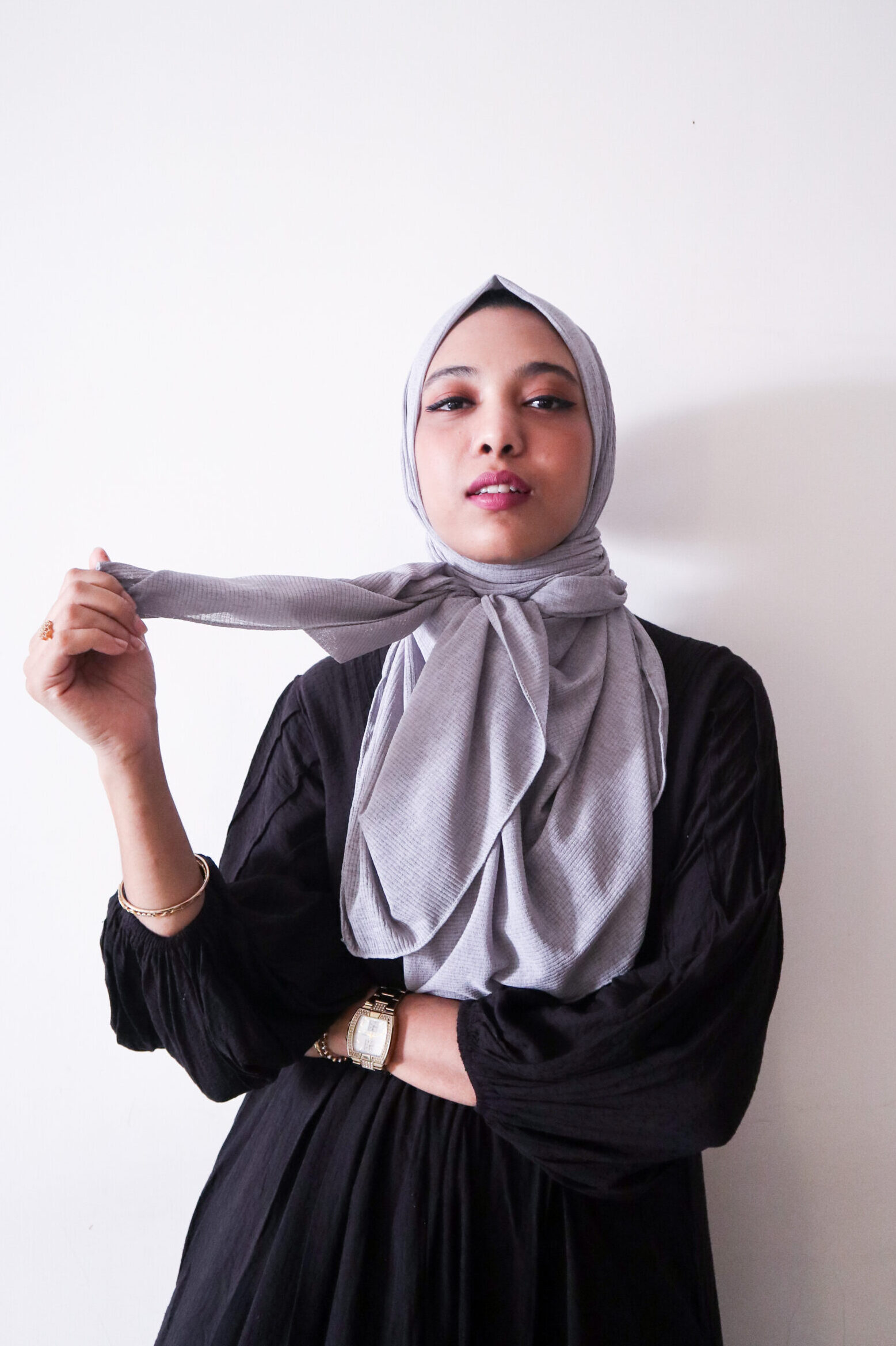 Grey Textured Jersey Hijab