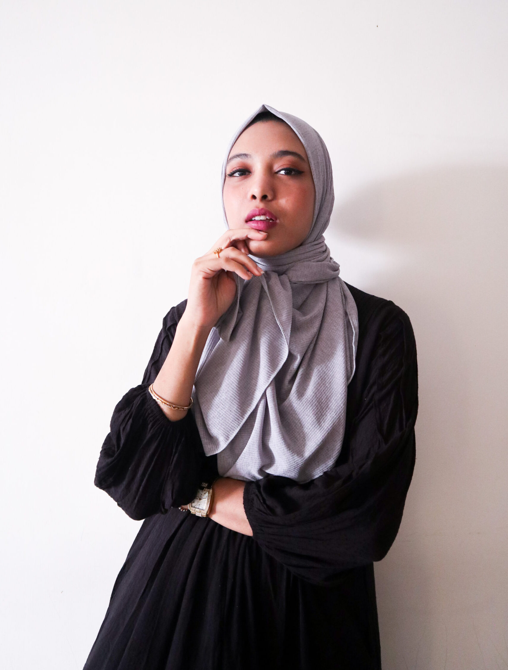Grey Textured Jersey Hijab