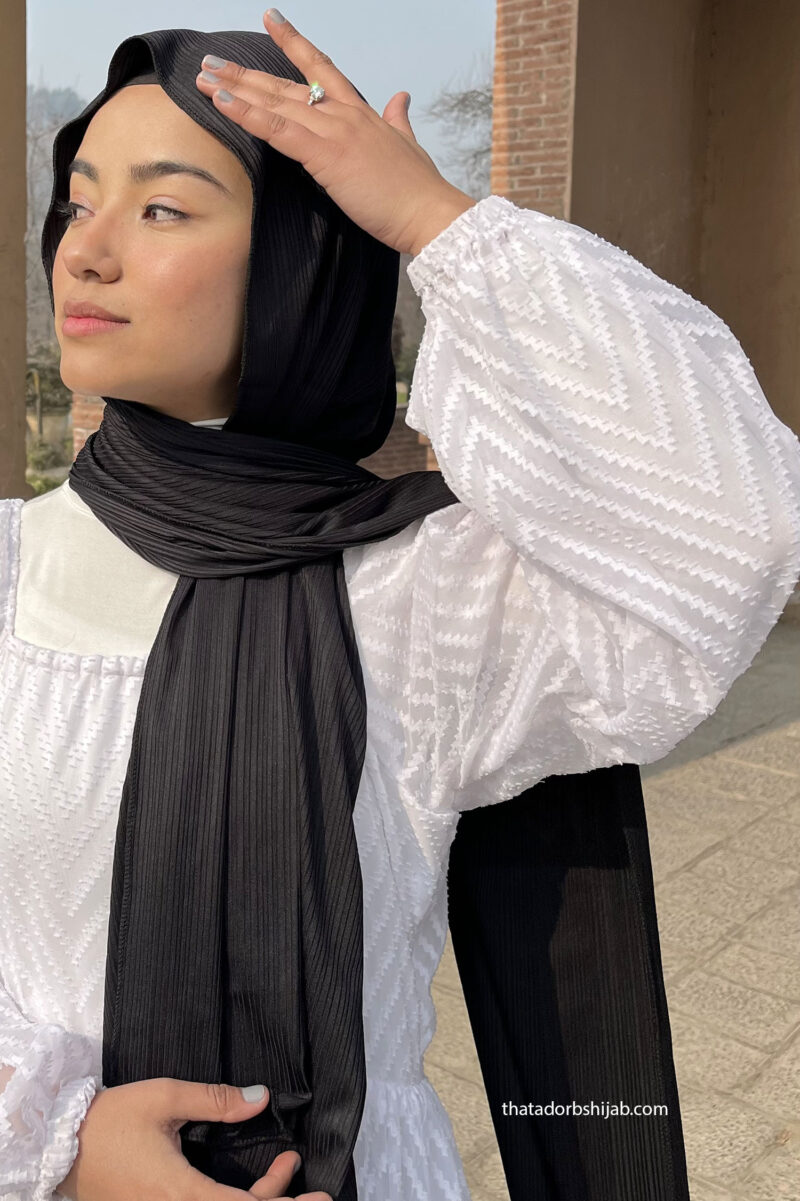 Black Turkish Ribbed Jersey Hijab - Image 2