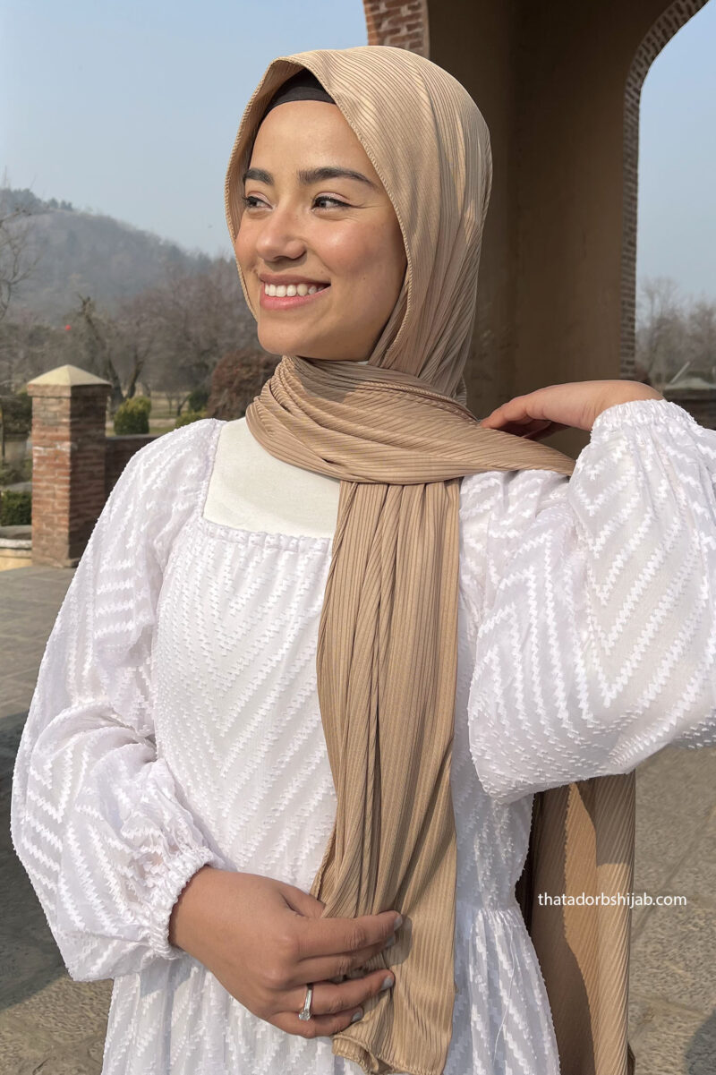 Sand Turkish Ribbed Jersey Hijab - Image 2
