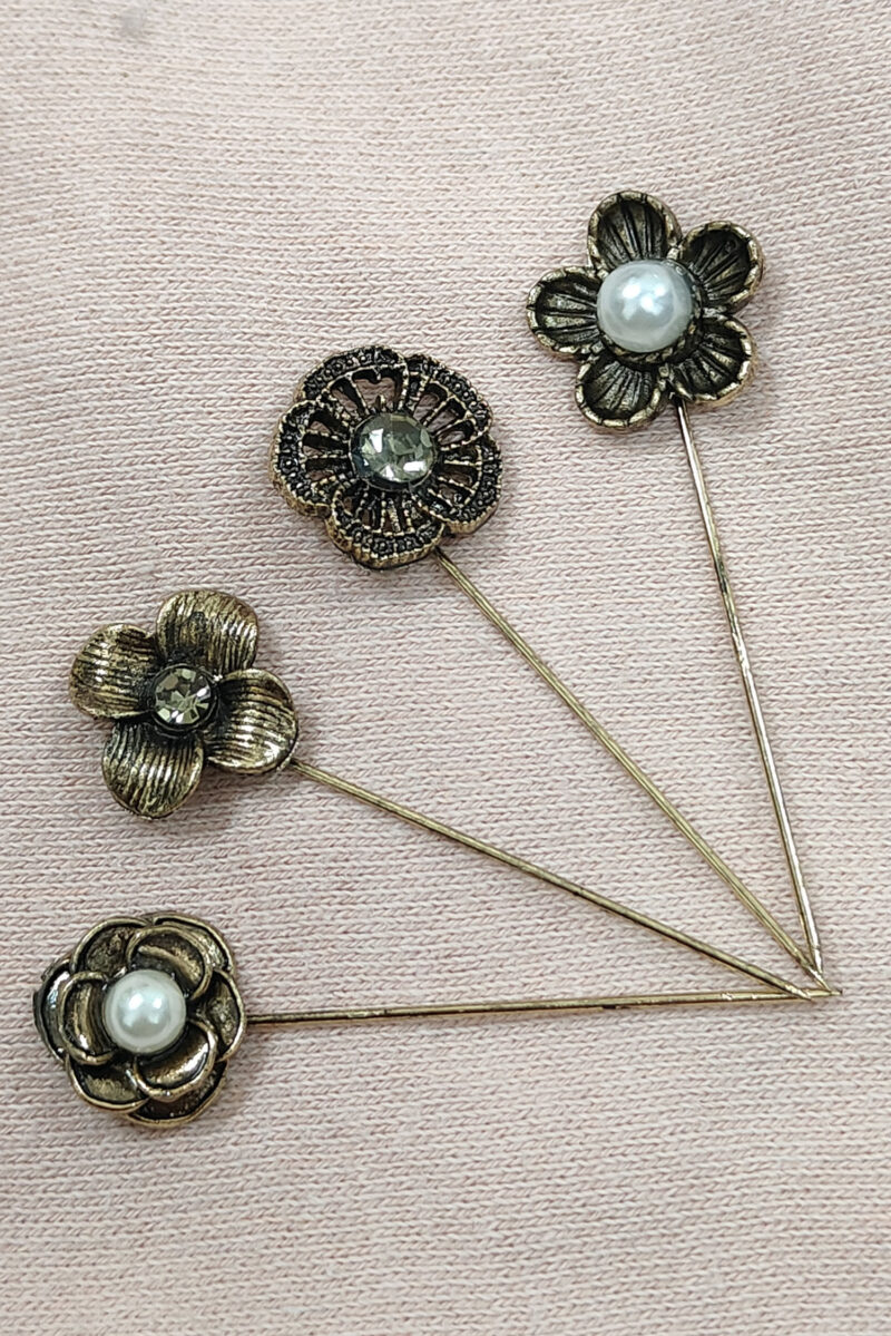 Bronze Hijab Pins – Set of 4 (Floral)