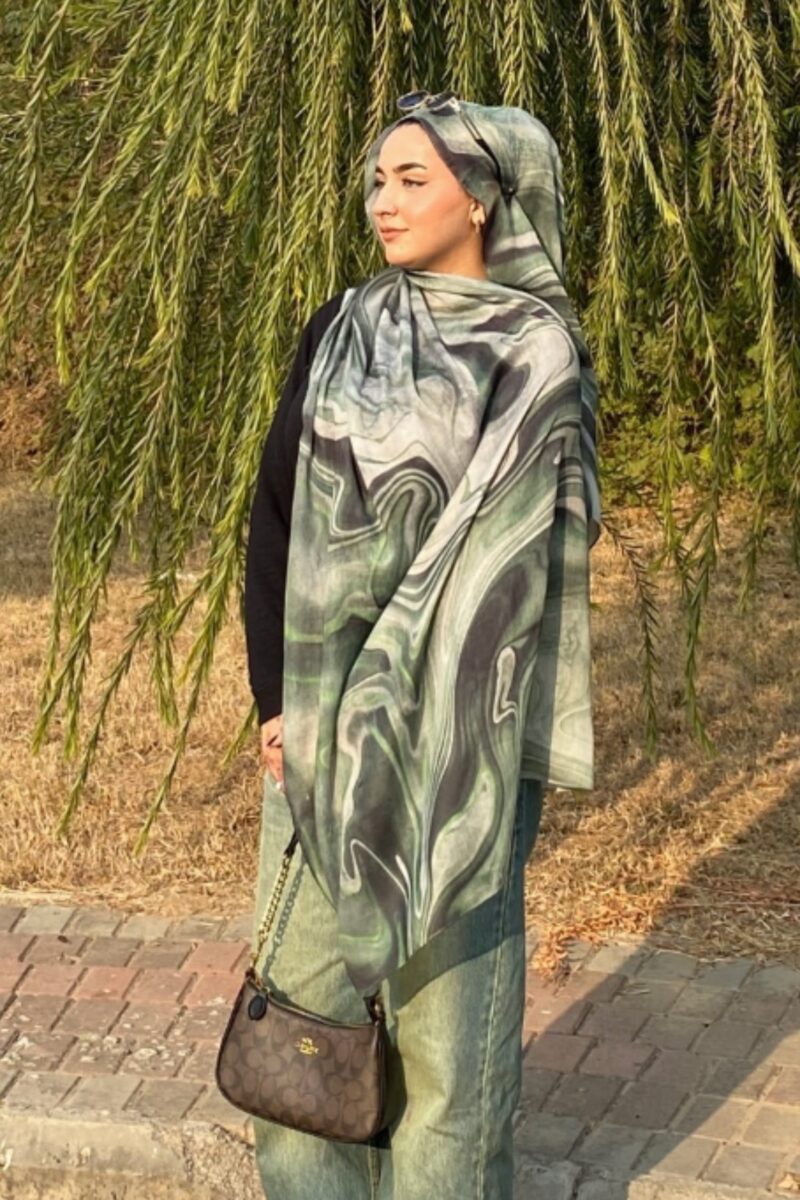 Moss Marble Printed Modal Hijab - Image 3