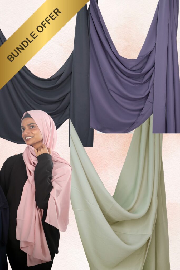 Premium Georgette Hijabs - Pickle, Periwinkle, Grey & Blush