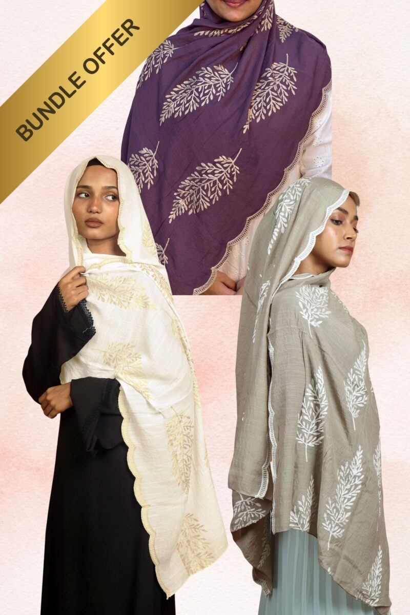 Embroidered Cotton Hijabs - Desert, Nude & Lavender