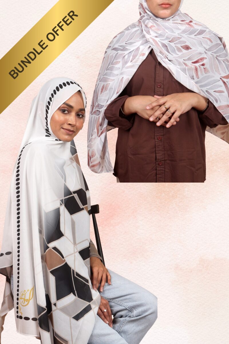 Printed Chiffon Hijabs - Modern Cubes & Autumn Leaves
