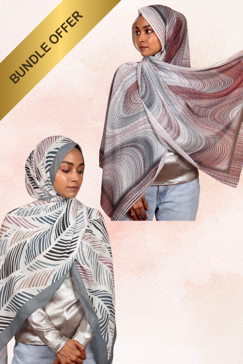 Printed Chiffon Hijabs - Silver Swirl & Tropical Breeze