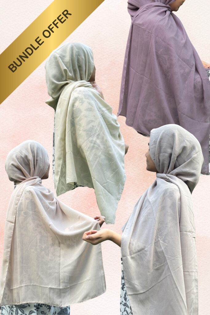 Textured Cotton Hijabs - Pickle, Mauve, Pale Taupe & Fog Grey