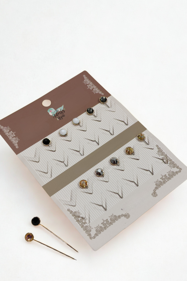 Gem Stone Straight Hijab Pins – Set of 12