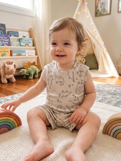 Infant Unisex Baby Clothing Set - Dino Beigeq