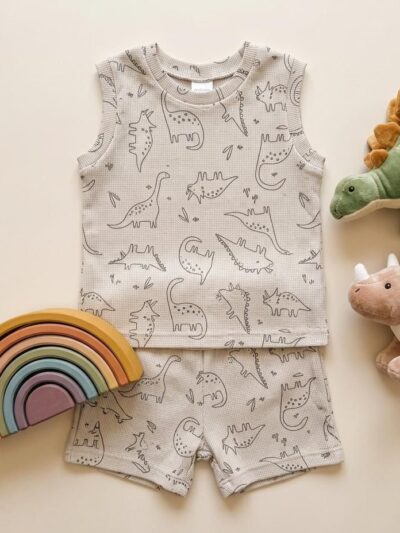 Infant Unisex Baby Clothing Set - Dino Beige