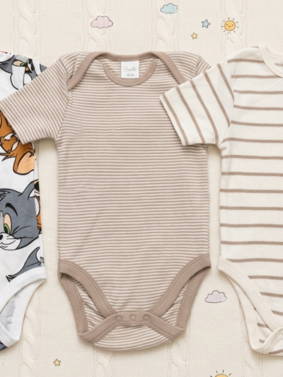 6-9 Months 100% Cotton Knit Half Sleeves Onesies - Pack of 3