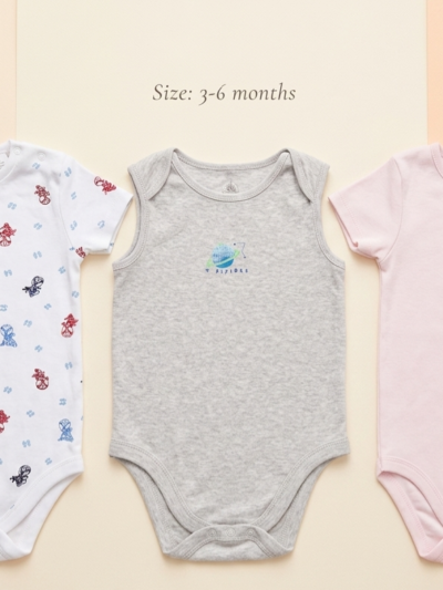3 to 6 Months 100% Cotton Knit Half Sleeves Onesies - Pack of 3