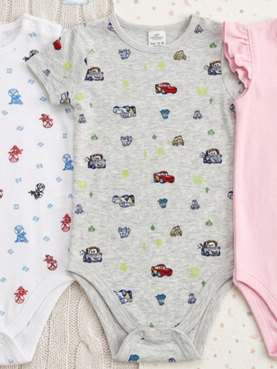 2-3 Years 100% Cotton Knit Half Sleeves Onesies - Pack of 3