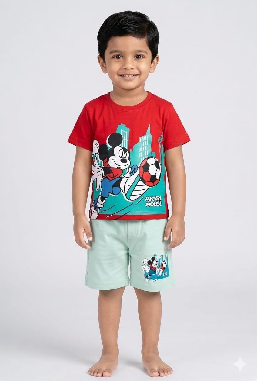 Kids Summer Tee & Shorts 2-Piece Co-ord Clothing Sets | Mickey Mouse Soccer Set