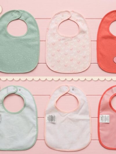 Set of 3, 100% Organic Cotton Bib with Snap Button Closure ONE SIZE , 0-24 MONTHS