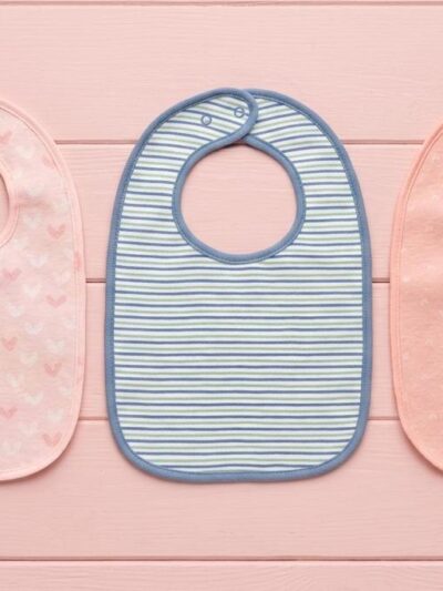 Set of 3, 100% Organic Cotton Bib with Snap Button Closure ONE SIZE , 0-24 MONTHS