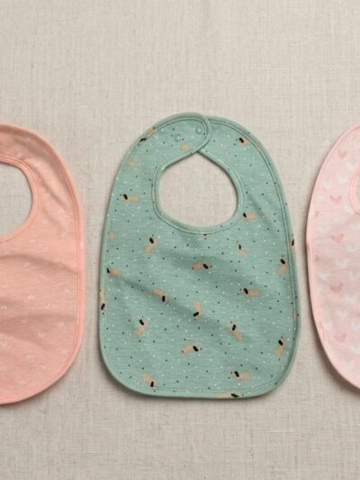 Set of 3, 100% Organic Cotton Bib with Snap Button Closure ONE SIZE , 0-24 MONTHS
