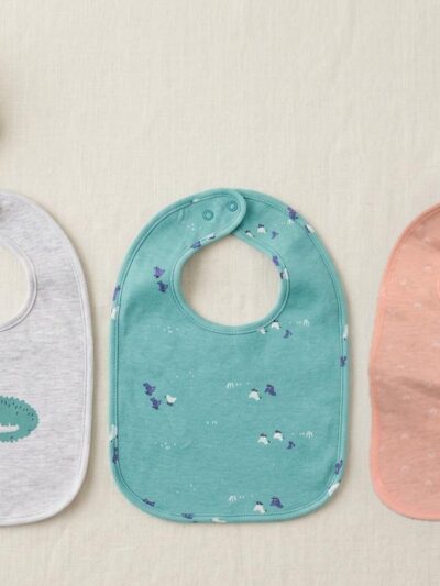 Set of 3, 100% Organic Cotton Bib with Snap Button Closure ONE SIZE , 0-24 MONTHS
