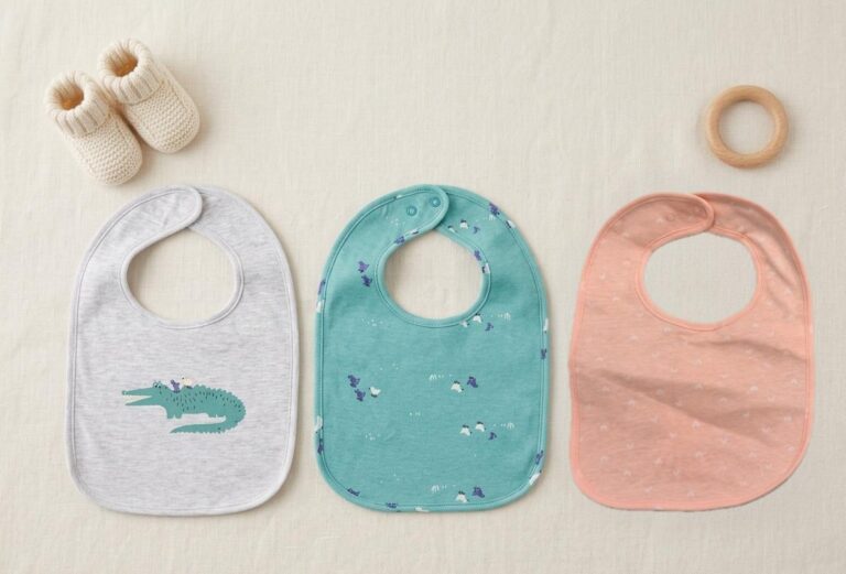 Set of 3, 100% Organic Cotton Bib with Snap Button Closure ONE SIZE , 0-24 MONTHS