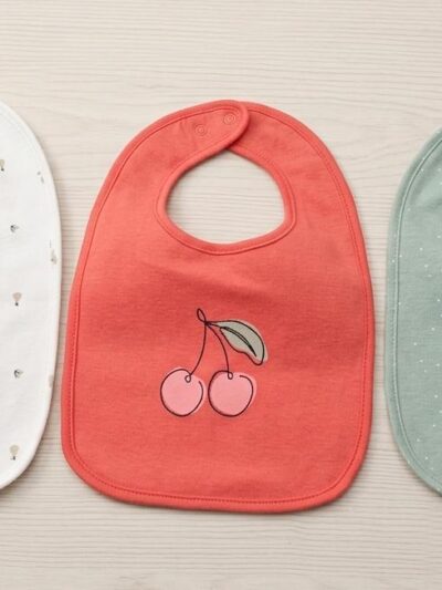 Set of 3, 100% Organic Cotton Bib with Snap Button Closure ONE SIZE , 0-24 MONTHS