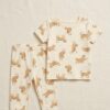 Babyhug Cotton Knit Half Sleeves Co-ord Night Suit With cat Print - Beige