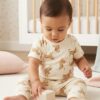 Babyhug Cotton Knit Half Sleeves Co-ord Night Suit With cat Print - Beige