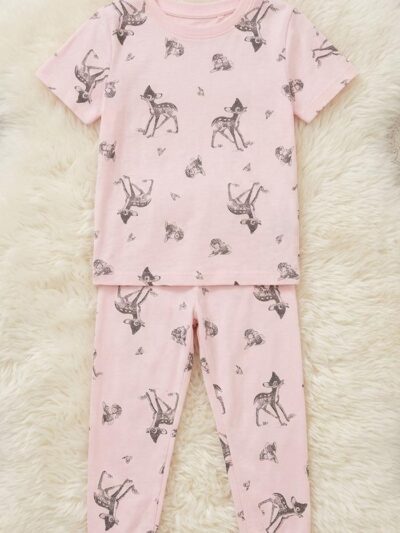 Cotton Knit Half Sleeves Co-ord Night Suit With Bambi Print - Pink