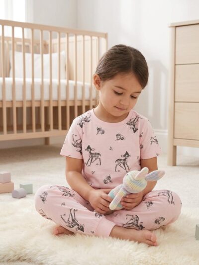 Cotton Knit Half Sleeves Co-ord Night Suit With Bambi Print - Pink