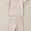 Cotton Knit Half Sleeves Co-ord Night Suit With Stripes Print - Multicolour