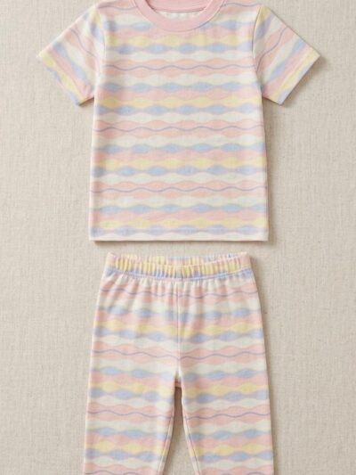 Cotton Knit Half Sleeves Co-ord Night Suit With Stripes Print - Multicolour