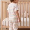 Cotton Knit Half Sleeves Co-ord Night Suit With Stripes Print - Multicolour