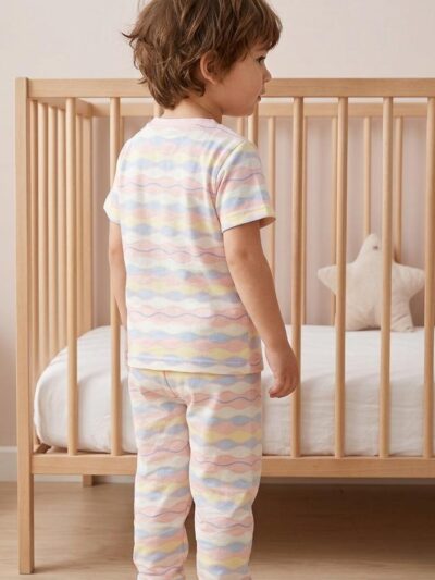 Cotton Knit Half Sleeves Co-ord Night Suit With Stripes Print - Multicolour