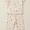Cotton Knit Half Sleeves Co-ord Night Suit With mix Print - Cream