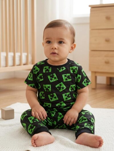Cotton Knit Half Sleeves Co-ord Night Suit With Block Print - Green