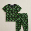 Cotton Knit Half Sleeves Co-ord Night Suit With Block Print - Green