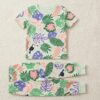 Cotton Knit Half Sleeves Co-ord Night Suit With Leaf Print - Multicolour