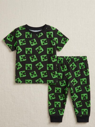 Cotton Knit Half Sleeves Co-ord Night Suit With Block Print - Green