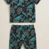 Cotton Knit Half Sleeves Co-ord Night Suit With Block Print - Blue