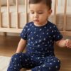 Cotton Knit Half Sleeves Co-ord Night Suit With Flower Print - Blue