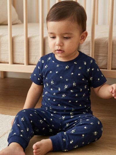 Cotton Knit Half Sleeves Co-ord Night Suit With Flower Print - Blue