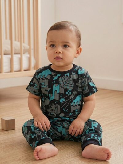 Cotton Knit Half Sleeves Co-ord Night Suit With Block Print - Blue