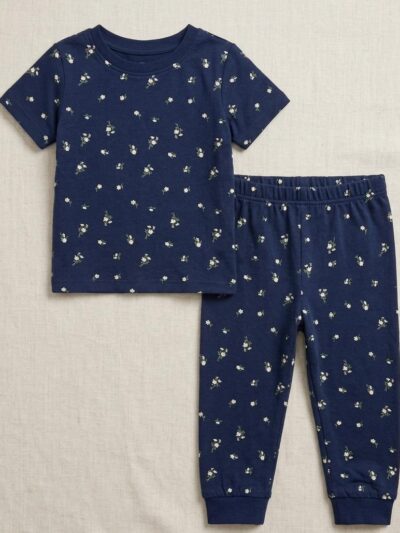 Cotton Knit Half Sleeves Co-ord Night Suit With Flower Print - Blue