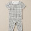 Cotton Knit Half Sleeves Co-ord Night Suit With Checks Print - Black And White