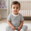 Cotton Knit Half Sleeves Co-ord Night Suit With Checks Print - Black And White